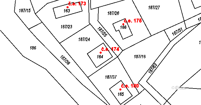 Voltýřov 174, Klučenice na parcele st. 164 v KÚ Voltýřov, Katastrální mapa