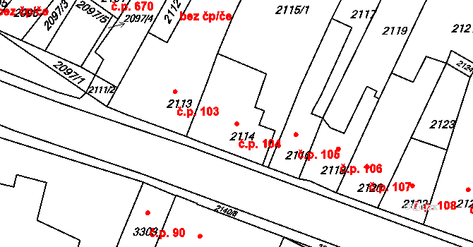 Mimoň I 104, Mimoň na parcele st. 2114 v KÚ Mimoň, Katastrální mapa