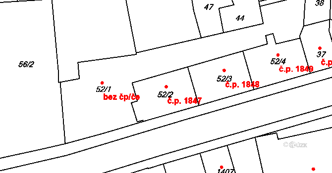 Roudnice nad Labem 1847 na parcele st. 52/2 v KÚ Roudnice nad Labem, Katastrální mapa