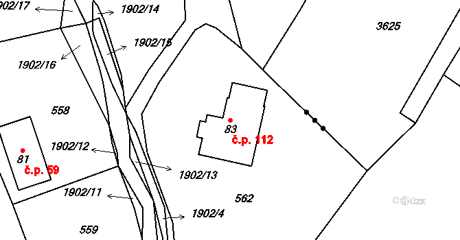 Chuchelna 112 na parcele st. 83 v KÚ Chuchelna, Katastrální mapa