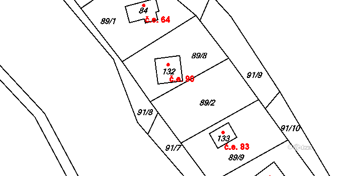 Litice nad Orlicí 90, Záchlumí na parcele st. 132 v KÚ Litice nad Orlicí, Katastrální mapa