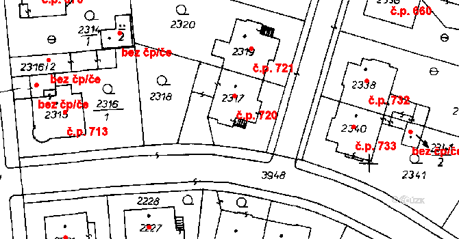 Poděbrady III 720, Poděbrady na parcele st. 2317 v KÚ Poděbrady, Katastrální mapa