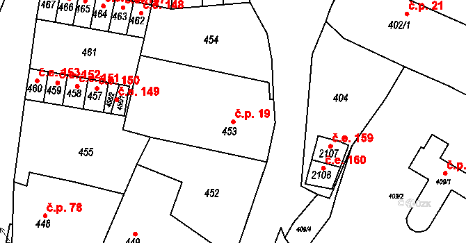 Miřetice u Klášterce nad Ohří 19, Klášterec nad Ohří na parcele st. 453 v KÚ Miřetice u Klášterce nad Ohří, Katastrální mapa