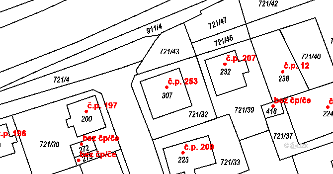 Unčín 253, Krupka na parcele st. 307 v KÚ Unčín u Krupky, Katastrální mapa