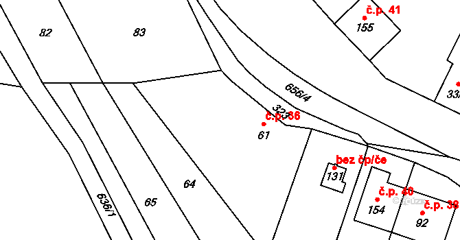 Sokolí 36, Třebíč na parcele st. 61 v KÚ Sokolí, Katastrální mapa