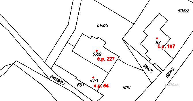 Oldřiš 227 na parcele st. 67/2 v KÚ Oldřiš u Poličky, Katastrální mapa