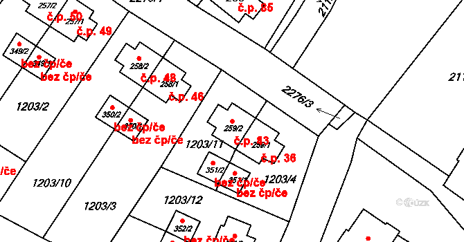 Světví 43, Horní Stropnice na parcele st. 259/2 v KÚ Horní Stropnice, Katastrální mapa