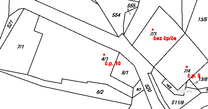 Řemenov 10, Olešná na parcele st. 4/1 v KÚ Řemenov, Katastrální mapa