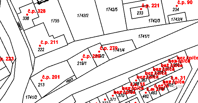 Ostrov u Macochy 279 na parcele st. 219/2 v KÚ Ostrov u Macochy, Katastrální mapa
