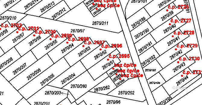 Teplice 2696 na parcele st. 2870/52 v KÚ Teplice, Katastrální mapa