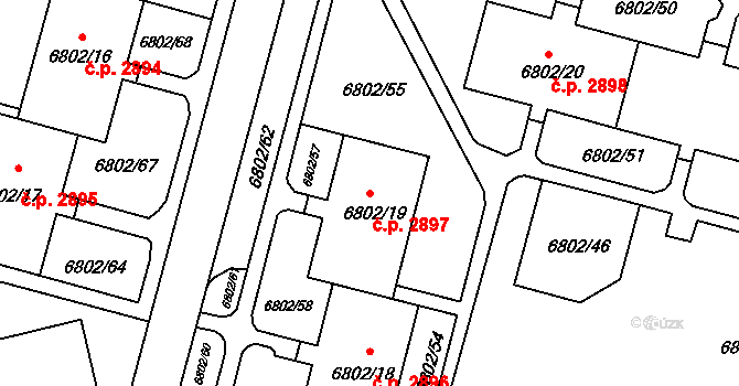 Frýdek 2897, Frýdek-Místek na parcele st. 6802/19 v KÚ Frýdek, Katastrální mapa