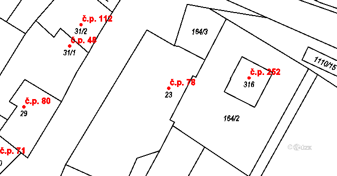 Čečelice 78 na parcele st. 23 v KÚ Čečelice, Katastrální mapa