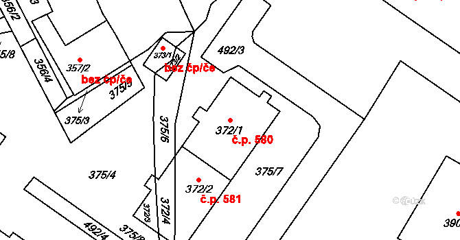 Jablunkov 580 na parcele st. 372/1 v KÚ Jablunkov, Katastrální mapa