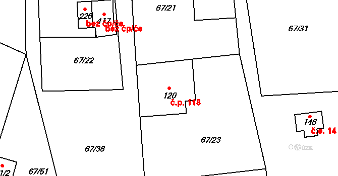 Mezouň 118 na parcele st. 120 v KÚ Mezouň, Katastrální mapa