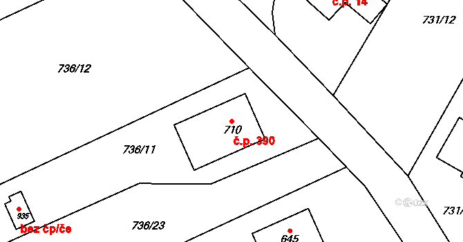 Daliměřice 390, Turnov na parcele st. 710 v KÚ Daliměřice, Katastrální mapa