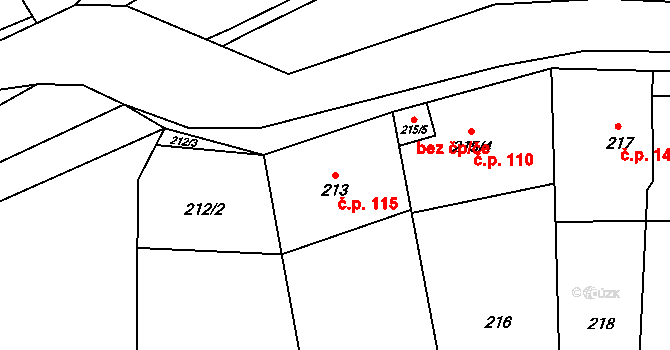 Lysolaje 115, Praha na parcele st. 213 v KÚ Lysolaje, Katastrální mapa