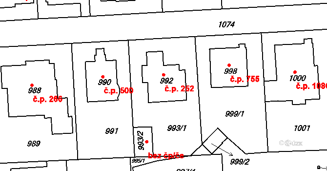 Strašnice 252, Praha na parcele st. 992 v KÚ Strašnice, Katastrální mapa