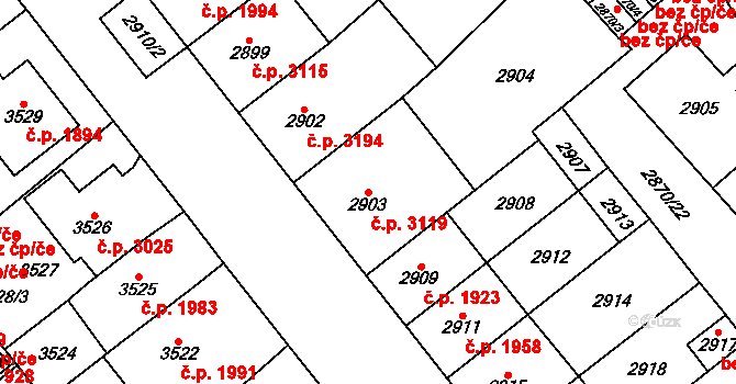 Chomutov 3119 na parcele st. 2903 v KÚ Chomutov I, Katastrální mapa