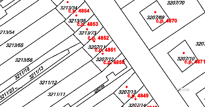 Chomutov 4850 na parcele st. 3207/12 v KÚ Chomutov II, Katastrální mapa