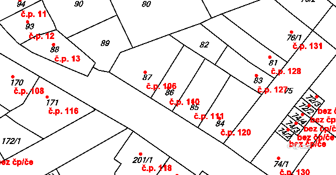 Újezdské Předměstí 110, Bílina na parcele st. 86 v KÚ Bílina-Újezd, Katastrální mapa