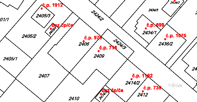 Kuřim 718 na parcele st. 2409 v KÚ Kuřim, Katastrální mapa