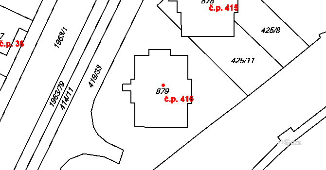 Rokytnice 416, Vsetín na parcele st. 879 v KÚ Rokytnice u Vsetína, Katastrální mapa