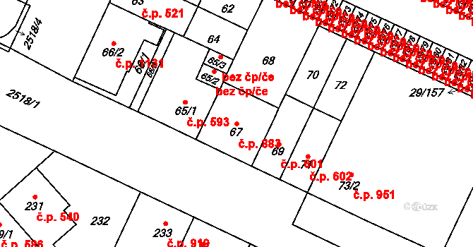 Doubravka 883, Plzeň na parcele st. 67 v KÚ Doubravka, Katastrální mapa