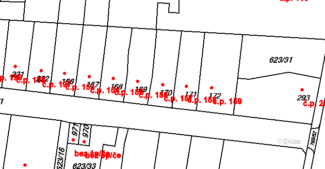 Parník 157, Česká Třebová na parcele st. 170 v KÚ Parník, Katastrální mapa