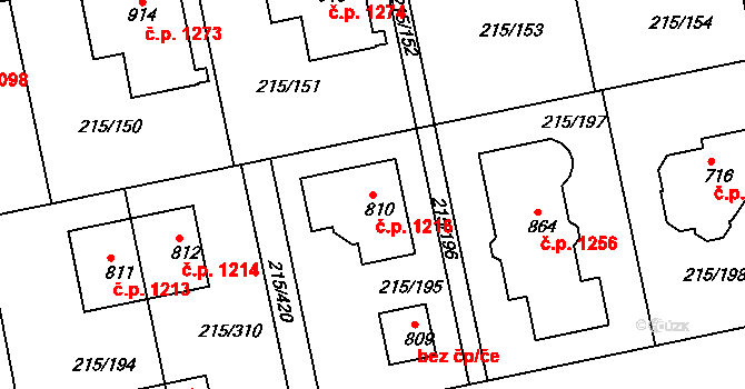 Rudná 1216 na parcele st. 810 v KÚ Hořelice, Katastrální mapa