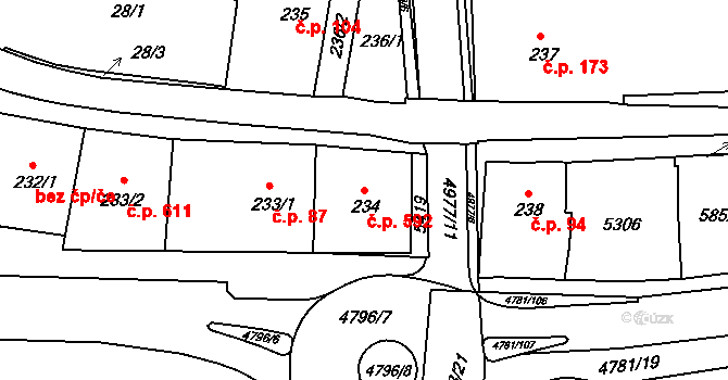 Bezděkovské Předměstí 592, Domažlice na parcele st. 234 v KÚ Domažlice, Katastrální mapa