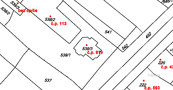 Tuřany 819, Brno na parcele st. 539/3 v KÚ Tuřany, Katastrální mapa