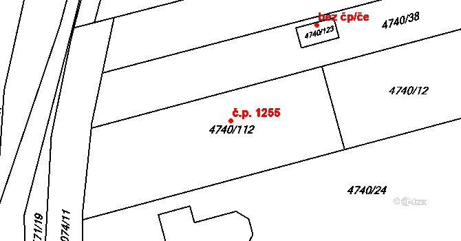Vlčnov 1255 na parcele st. 4740/112 v KÚ Vlčnov, Katastrální mapa