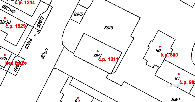 Šumbark 1211, Havířov na parcele st. 89/4 v KÚ Šumbark, Katastrální mapa