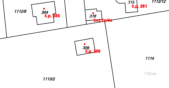 Líšťany 256 na parcele st. 306 v KÚ Líšťany u Cítolib, Katastrální mapa
