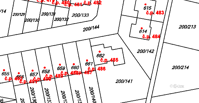 Nehvizdy 485 na parcele st. 662 v KÚ Nehvizdy, Katastrální mapa