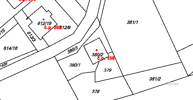 Šilheřovice 136 na parcele st. 380/2 v KÚ Šilheřovice, Katastrální mapa