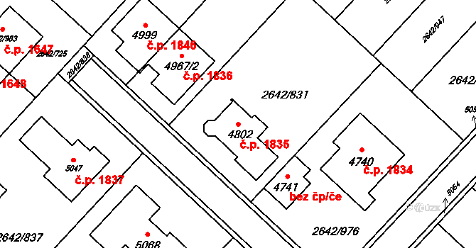 Kuřim 1835 na parcele st. 4802 v KÚ Kuřim, Katastrální mapa