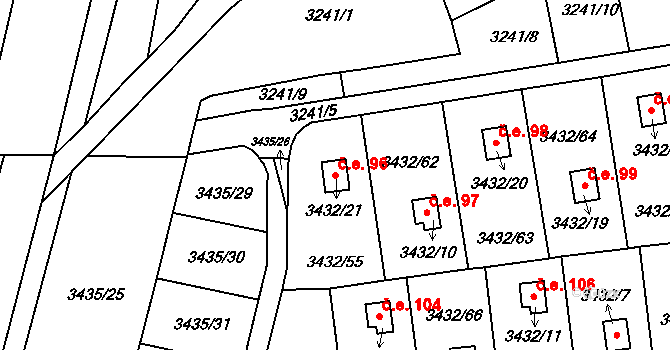 Martinov 96, Ostrava na parcele st. 3432/21 v KÚ Martinov ve Slezsku, Katastrální mapa