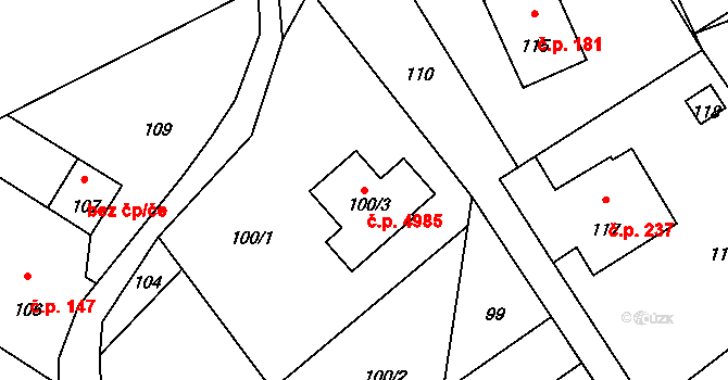 Proseč nad Nisou 4985, Jablonec nad Nisou na parcele st. 100/3 v KÚ Proseč nad Nisou, Katastrální mapa