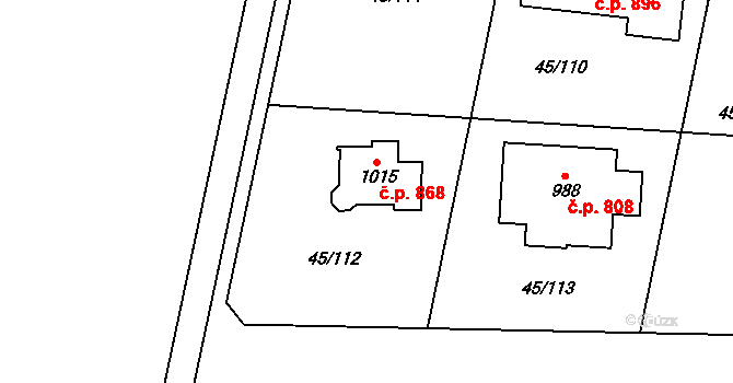 Hovorčovice 868 na parcele st. 1015 v KÚ Hovorčovice, Katastrální mapa