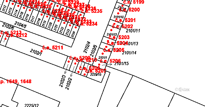 Kadaň 5205 na parcele st. 2101/1 v KÚ Kadaň, Katastrální mapa