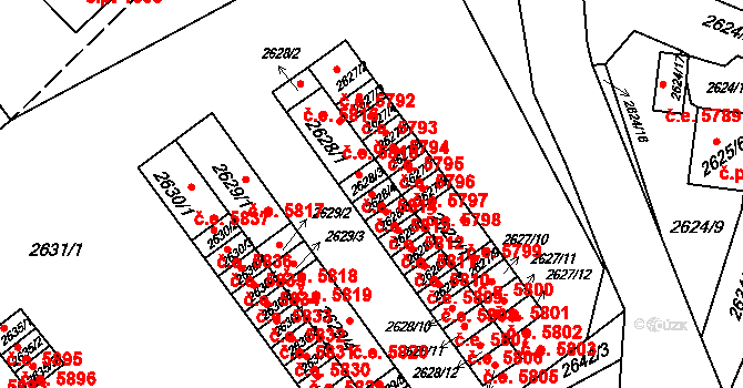 Kadaň 5813 na parcele st. 2628/4 v KÚ Kadaň, Katastrální mapa