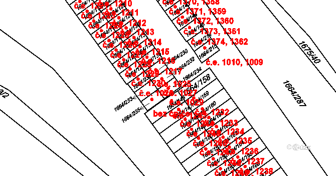 Teplické Předměstí 1029, Bílina na parcele st. 1664/234 v KÚ Bílina, Katastrální mapa