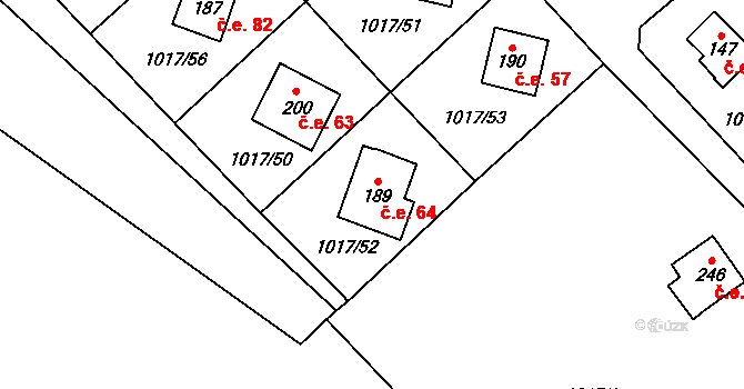 Kobylníky 64, Chotilsko na parcele st. 189 v KÚ Prostřední Lhota, Katastrální mapa
