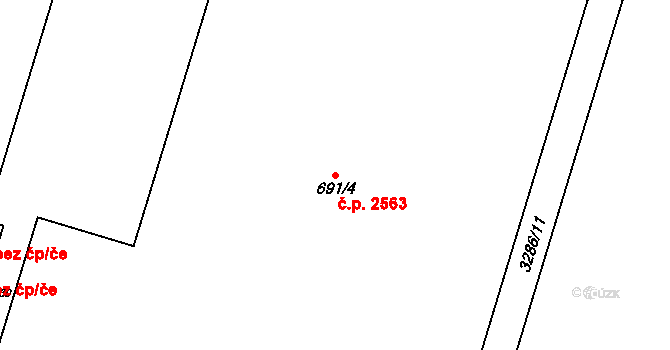 Cheb 2563 na parcele st. 691/4 v KÚ Cheb, Katastrální mapa