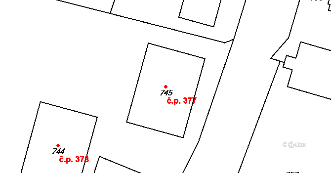 Velká Bíteš 377 na parcele st. 745 v KÚ Velká Bíteš, Katastrální mapa
