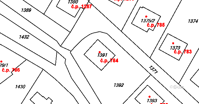 Brumov 784, Brumov-Bylnice na parcele st. 1391 v KÚ Brumov, Katastrální mapa