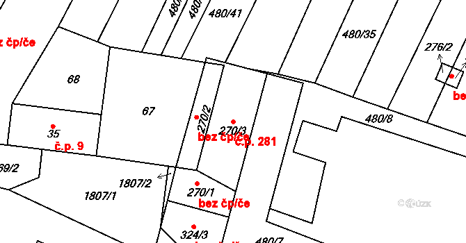 Bohutice 281 na parcele st. 270/3 v KÚ Bohutice, Katastrální mapa