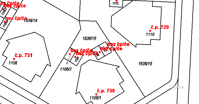 Uničov 40886786 na parcele st. 1709 v KÚ Uničov, Katastrální mapa