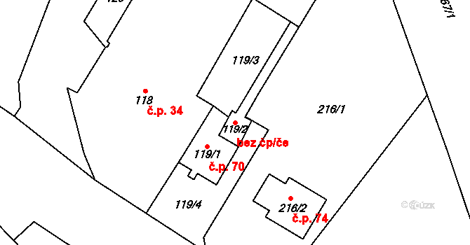 Křelov-Břuchotín 41702786 na parcele st. 119/2 v KÚ Břuchotín, Katastrální mapa